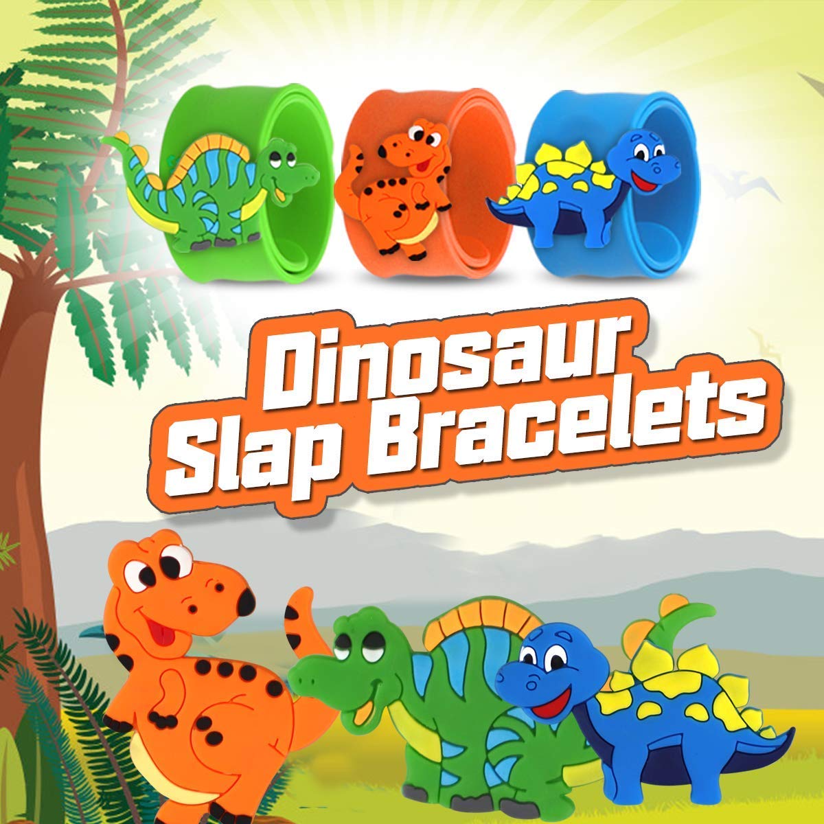 El Regalo 2 PCs Dinosaurs Snap Slap Bands | Dinosaurs Wristband Kids Party Favors Slap Bands for Kids