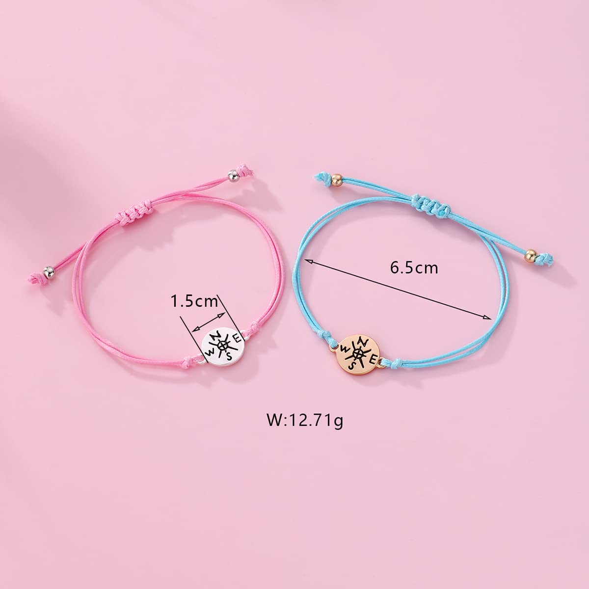 El Regalo 2pcs/set Pink & Blue Best Friends Handmade Woven Rope Thread Braided Bracelet with Spray Lacquer Accessories For Kids/Girls/Teens (Compass Bracelets)