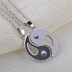 El Regalo Silver Stainless Steel Yin Yang Couple Pendant Necklaces for Unisex Adult's - 2 Pieces