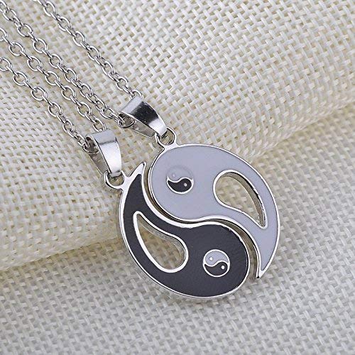 El Regalo Silver Stainless Steel Yin Yang Couple Pendant Necklaces for Unisex Adult's - 2 Pieces