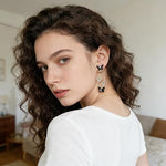 El Regalo Cute 3D Crystal Butterfly Tassel Earrings for Women & Girls | 18K Gold Plated Long Hanging Drop Linear Earrings | Elegant Korean Aesthetic Western Party Jewelry (Black)