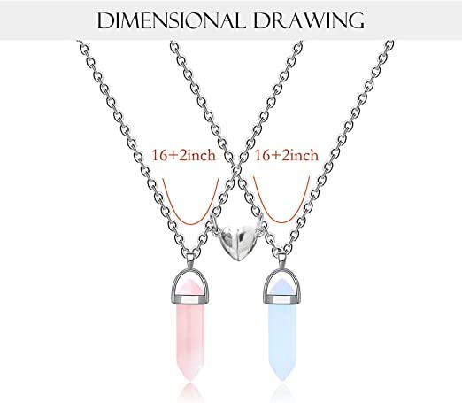 El Regalo 2Pcs/Set Crystal BFF Best Friend Magnetic Couple Matching Split Heart Pendant Necklaces for Besties/Couples - Valentines Day Gift (Pink & Light Blue) For Unisex Adult