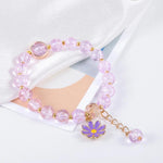 El Regalo 1 PC Dailsy Flower Sparkly Crystal Beads Tassel Bracelet for Girls/Teens/Women- Cute Crackle Beads Daisy Flower Stretch Bracelet (Purple)