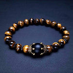 El Regalo Natural Stones Tiger Eye Antique Crown Charm Bracelet for Men/Boys Beads Bracelet Jewelry