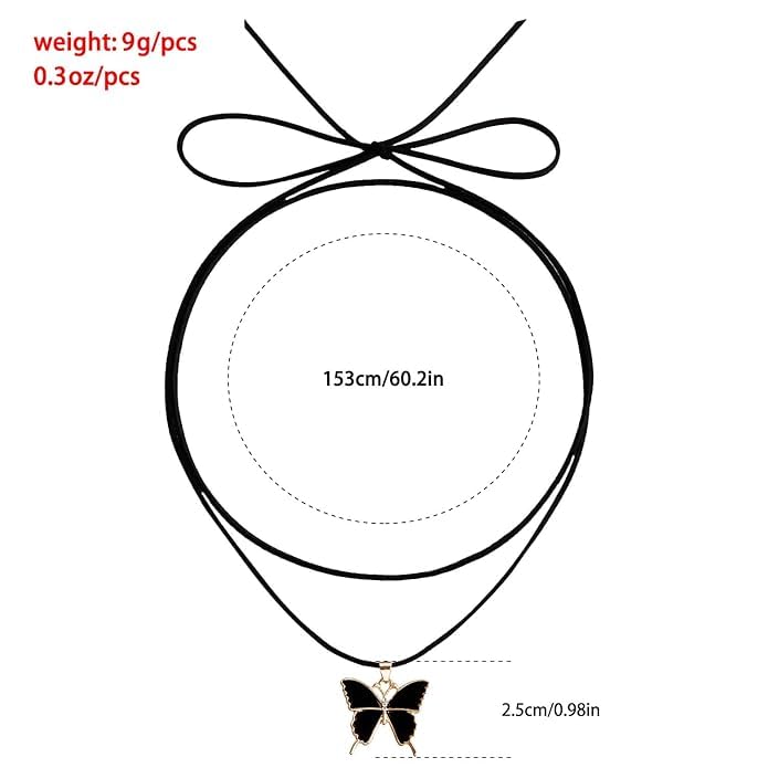 El Regalo Gothic Vintage Layered Black Velvet Butterfly Choker Necklace - Adjustable Boho Butterfly Pendant Necklace for Women & Girls