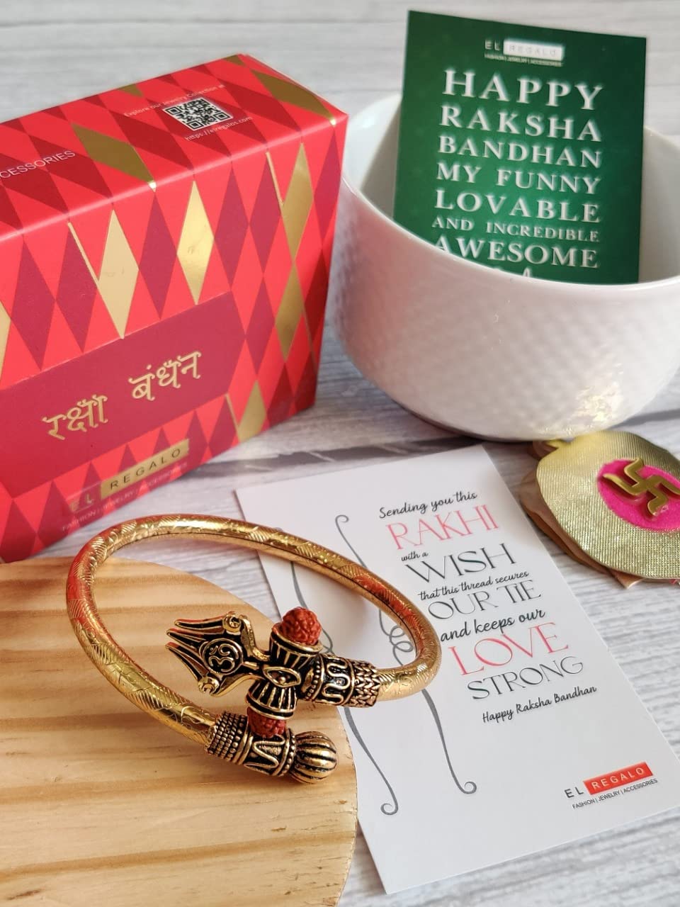 El Regalo Men's Trident Rudraksha Rakhi for Brother - Rudraksha Bracelet Combo with, Message Card in gift Box for Brother/Bhai