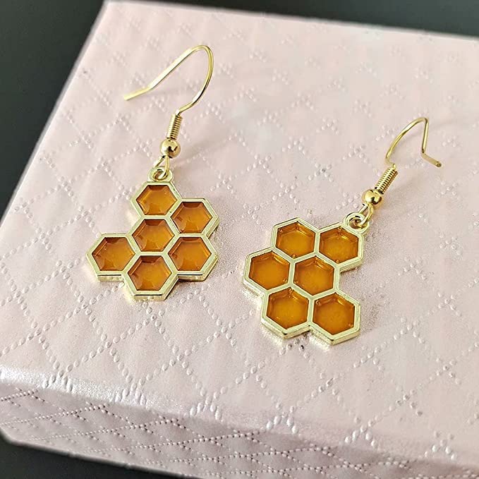 El Regalo Enamel Honeycomb Bee Earrings for Girls & Women - Geometric Hexagon Honeycomb Beehive Dangle Earrings (Honeycomb Earrings)