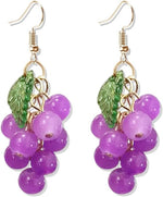 El Regalo Purple Grape Bunches Crystal Bead Drop Earrings for Girls & Women- Handmade Acrylic Fruit Dangle Drop Fashion Earrings (Grapes Bunch Hook)