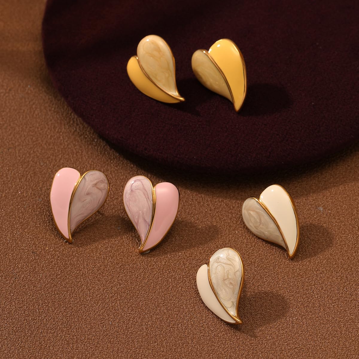El Regalo Cute Love Heart Stud Earrings- Minimalist Drop Oil Enameled Heart Earrings for Girls & Women (Yellow)