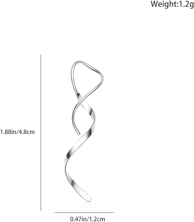 El Regalo Western Spiral Twisted Threader Earrings for Girls & Women- Stainless Steel/Anti-Tarnish Drop Dangle Handmade Twisted Linear Curved Minimal Everyday Earrings (Silver)