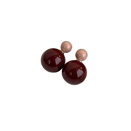 El Regalo 1 Pair Candy Colors 2 Way Beads Earrings- Front-Back Color Clossy Beads Contemporary Earrings for Girls & Women (Beige Red)