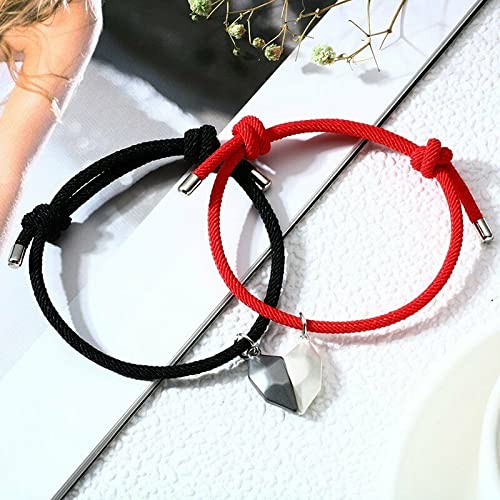 El Regalo Unisex 2 Pcs Heart Couples Magnetic Bracelet for Couples/Besties/Friends - Red & Black Matching Bracelets Friendship Distance Magnetic Love Heart Jewelry