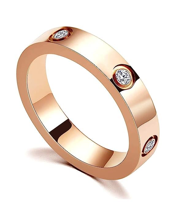 El Regalo Fashion Classic Titanium Steel Women Stacking Ring- Anti Tarnish/Waterproof Cubic Zirconia Stainless Steel Promise Ring for Girls & Women (Rose Gold, 9)