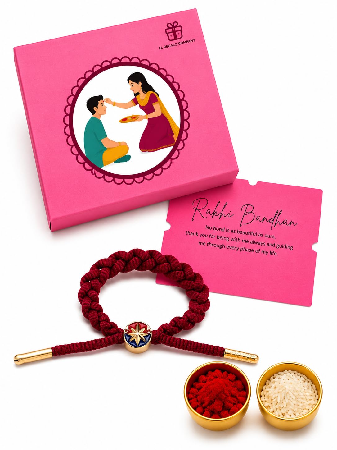 El Regalo Braided Superhero Charm Bracelet Rakhi for Kids & Teen Brothers- Star Emblem - Maroon