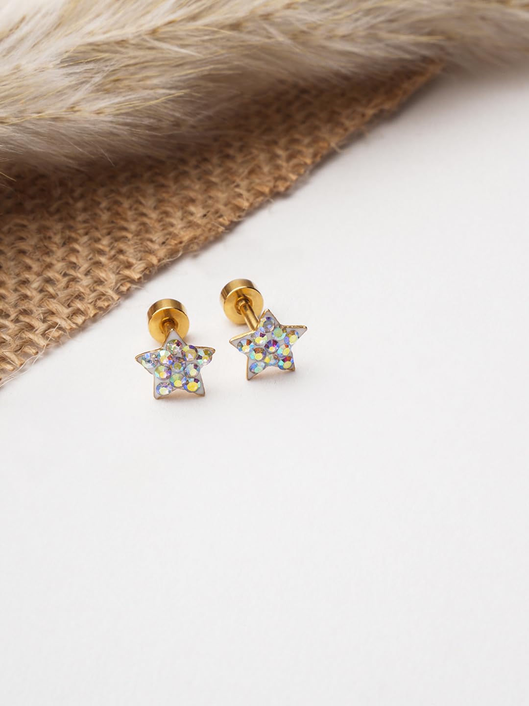 El Regalo 3 Pairs Cute Stainless Steel CZ Stud Earrings Combo for Kids/Girls/Teens/Women - Stars, Heart, Flower, Butterfly, Disco Ball, Stones - Hypoallergenic Flatback Earrings (Style-13)