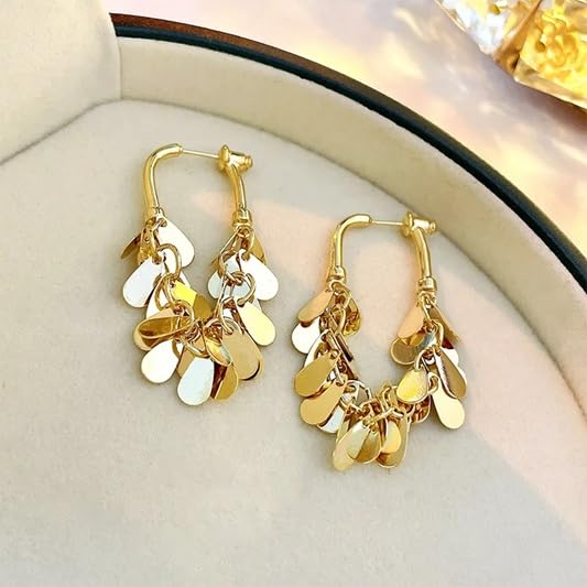El Regalo Western Golden Coin Pendant Hoop Earrings - Classic Hoops with Light Disc Charms - Elegant and Versatile Jewelry for Women - Luxurious and Sophisticated Design (Front Back Tassel Hoop)