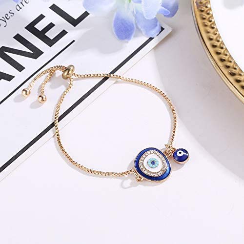 El Regalo Fashion Lucky Evil Eye Adjustable String Bracelet | Protection & Good Luck Chain Bracelets for Girls & Women (Dark Blue)