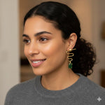 El Regalo Modern Zigzag Brass Statement Drop Earrings for Women & Girls - Contemporary Geometric Handmade Jewelry with Rectangle Stones Drops - Studs for For Western & Ethnic Wear (Emerald Green)