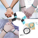El Regalo 2PCs Magnetic Natural Stones Unisex Bracelets for Couples, Best Friend, Boyfriend & Girlfriend, Long Distance Connecting Bracelets Set- Valentines Day Gift (Turquoise & Black)
