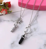 El Regalo 2Pcs BFF Best Friend Moon Sun Hexagonal Pointed Stone Pendant Necklace Set for Girls, Boys, Men, Women, Best Friend, Besties, Couples (Black & White)