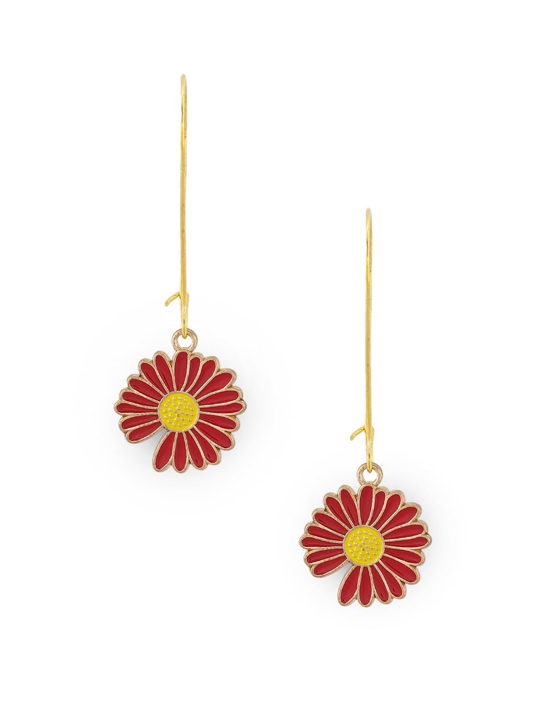 El Regalo Beautiful Enamel Flowers Long Hook Earrings for Women/Girls - Delicate Cute Flowers Charms Hook Earrings (Red Flower)