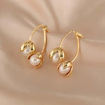 El Regalo Front Back Petals Pearls Stud Earrings- Gorgeous Gold Plated Pearl Drop Bud Earrings for Girls & Women