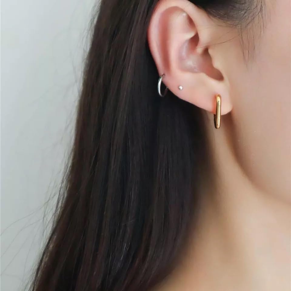 El Regalo Waterproof Men's Women's Punk Stainless Steel Triangle Shape Design Hoop Earrings - Geometry Triangle Huggie Hoop Earrings, Minimalist Punk Rock Style (Gold)