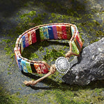 El Regalo Tibetan 7 Chakra Stone Bracelet Natural Assorted Gemstone Tube Beaded Braided Bracelet (Round)