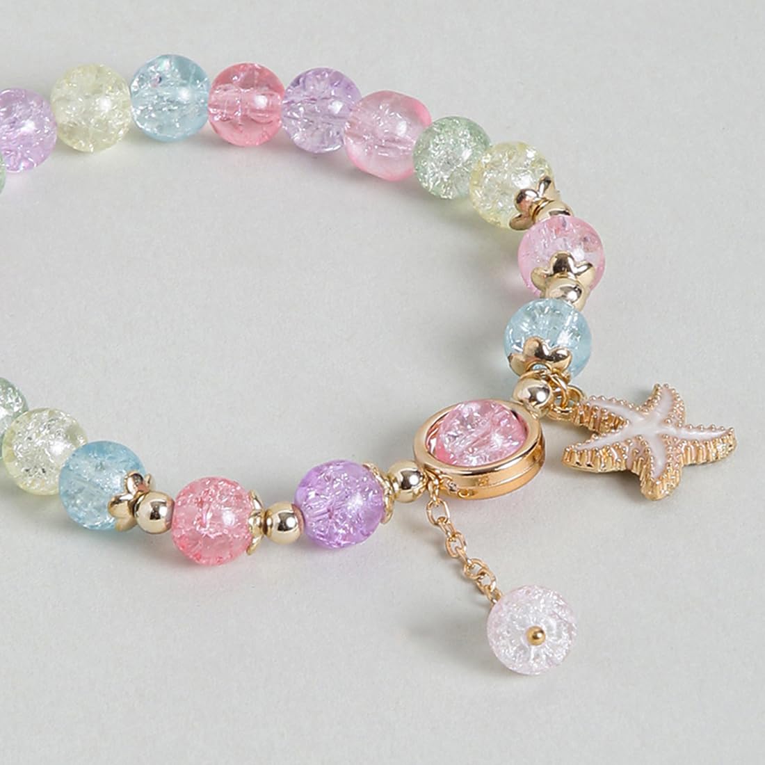 El Regalo 3PCs Opal Stone, Crystal Beads Tassel Bracelet With Cute Enamel Charms Star, Shell, Rainbow, Flowers, Swan, Pearls etc. for Kids/Girls/Teens/Women (Option-1)