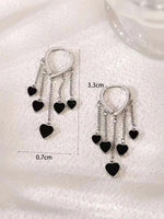 El Regalo Love Hearts Tassel Hoop Earrings for Women/Girls- Heart Huggie Hoop Chains Earrings (Silver)