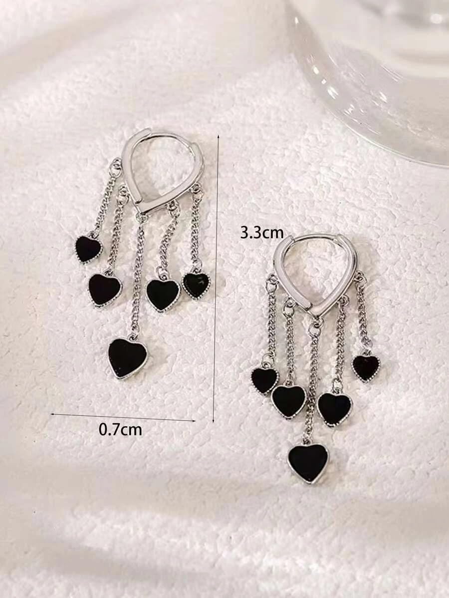 El Regalo Love Hearts Tassel Hoop Earrings for Women/Girls- Heart Huggie Hoop Chains Earrings (Silver)