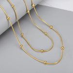 El Regalo Stainless Steel Double Layers Satellite Beads Chain Necklace- Anti Tarnish, Waterproof Golden Beads Station Chain Necklace for Women Girls