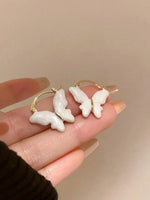 El Regalo Elegant Butterfly Hoop Earrings for Girls & Women- Exquisite White Enamel Butterfly Hoop Earrings