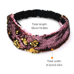 El Regalo 1 PC Reversible Sequins Stretchy Glittery Fashion Headbands for Teen Girls & Women (Pink/Silver)