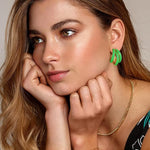 El Regalo Gold Chunky Triple Open Hoop Earrings for Women & Girls | Trendy Minimalist Statement Jewelry (Jade Green)