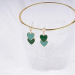 El Regalo 1 Pair Double Love Heart Drop Earrings- Valentine's Day Gift- Two Tone Oil Drop Heart Dangle Earrings for Girls & Women (MilitaryGreen+GunshipGreen)