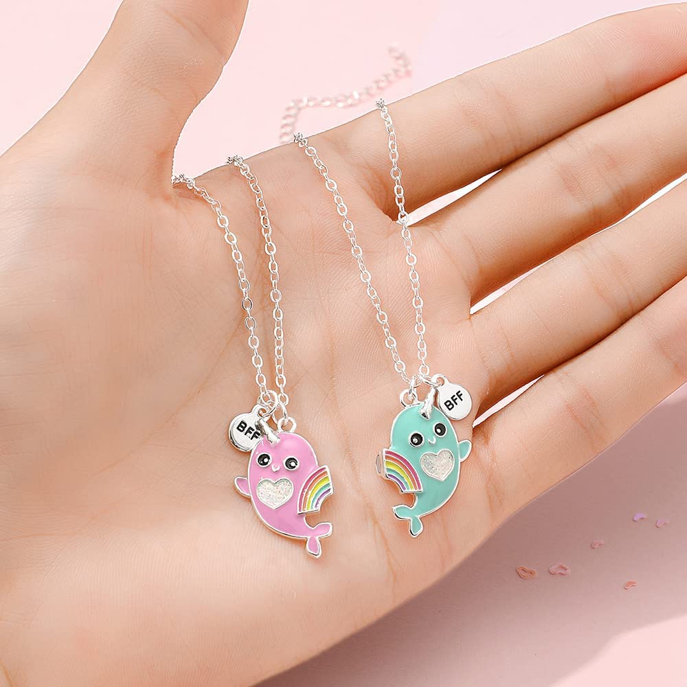 El Regalo Best Friend Forever 2Pcs-Split Magnetic Matching Bff Pendant Necklaces Set- Unicorns, Whales, Koalas Pendant Friendship Necklaces For Girls (Whales Bff Necklace)