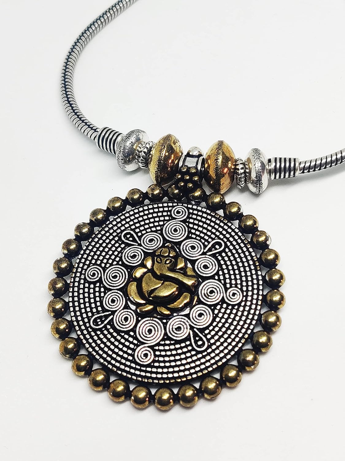 El Regalo Double Tone Lord Ganesha/Ganpati German Silver Pendant Necklace | God Ganpati Pendant Necklace for Girls & Women- Gift for Ganesh Chaturthi Pooja