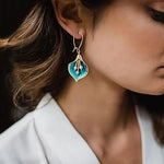 El Regalo Peacock Pearl Orchid Earrings- Enamel Glaze Orchid Leaf Pearl Hook Earrings for Girls & Women