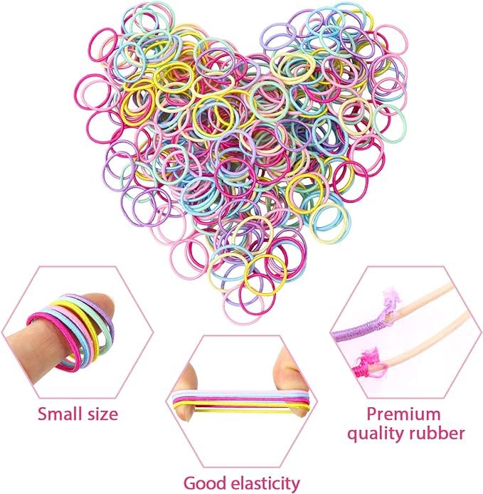 El Regalo 100pcs/pack Simple Rubber Bands- Thin Elastic Hair Ties Seamless 3mm Ponytail Soft & Elastic, No Damage Hair Rubberbands For Kids/Girls/Women (Colorful)