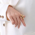 El Regalo Modern 18K Gold Plated Stainless Steel Trio Sphere Ring for Women & Girls | Elegant Big Bold Chunky Statement Ring | Triple Ball Spiral Cocktail Finger Ring | Western Fashion Jewellery