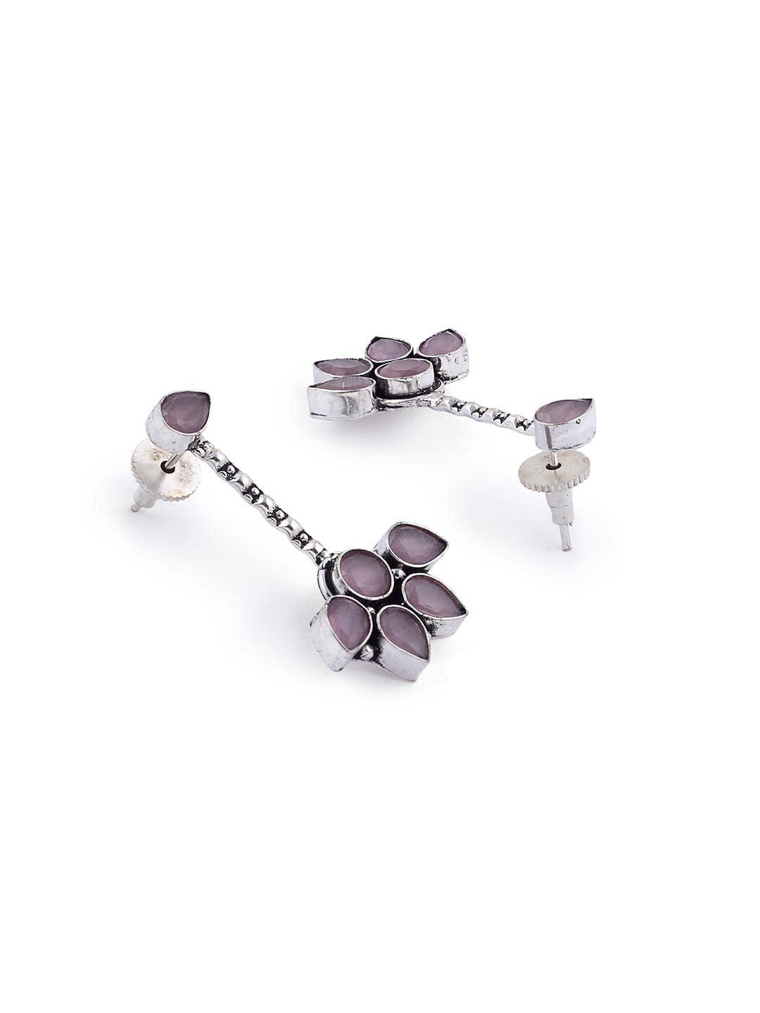 El Regalo Lavender Stones Statement Earrings - Oxidized Silver Finish Vintage Earrings for Girls & Women