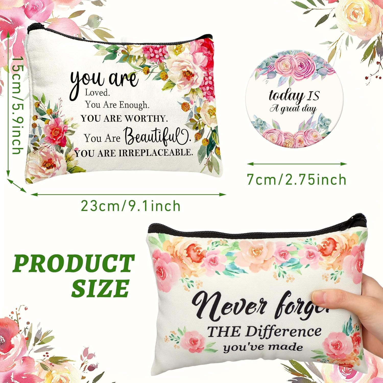 El Regalo 1 PC Canvas Cosmetic Bags Makeup Bags Travel Toiletry Pouch/ 10 x 7.5 inch Inspirational Gifts for Women Motivational Quotes Makeup Bag for Women Girls (You are Loved)