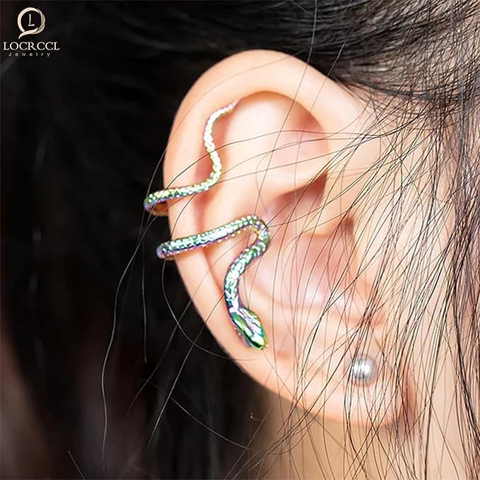 El Regalo 1PC Snake Cuff Wrap Earrings for Women & Girls- Snake Punk Retro Climber Ear Cuff - No Piercing Cartilage Ear Cuff Earrings for One Ear (Rainbow)