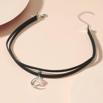El Regalo Gothic Punk Crescent Moon with Bead Choker Necklace for Girls & Women- Hippie Double Layers Suede Crescent Moon Choker