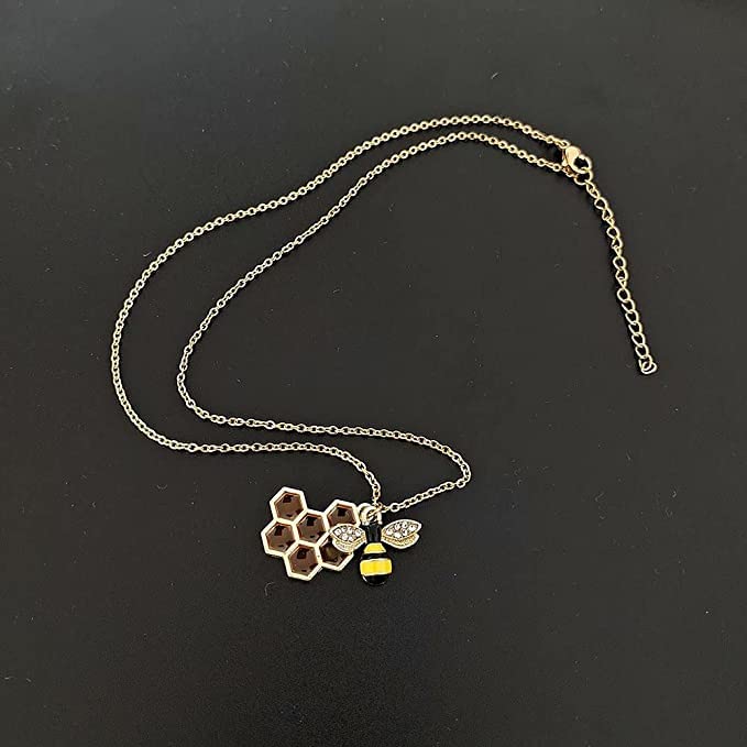 El Regalo Enamel Honeycomb Bee Earrings, Pendant Necklace Jewelry Set for Girls & Women - Geometric Hexagon Honeycomb Beehive Dangle Earrings (Style-1)