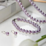 El Regalo Elegant 3-Piece Pearls Jewelry Set Includes Strand Mala, Stunning Bracelet & Dangle Earrings | Premium 8mm Round Shell Pearl Necklace Set for Women | Luxury Party Gifting (Purple)