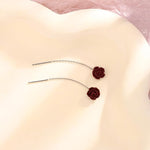 El Regalo Minimalist Flower Threader Earrings for Women & Girls | Cute Tiny Floral Chain Drop Earrings | Modern Style Dainty Long Tassel Earrings (Red Rose)