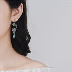 El Regalo Small Handmade Vintage Silver Tone Simulated Turquoise Dangle Drop Earrings for Women Girls- Retro Blue Stone Earrings