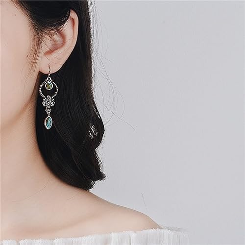El Regalo Small Handmade Vintage Silver Tone Simulated Turquoise Dangle Drop Earrings for Women Girls- Retro Blue Stone Earrings
